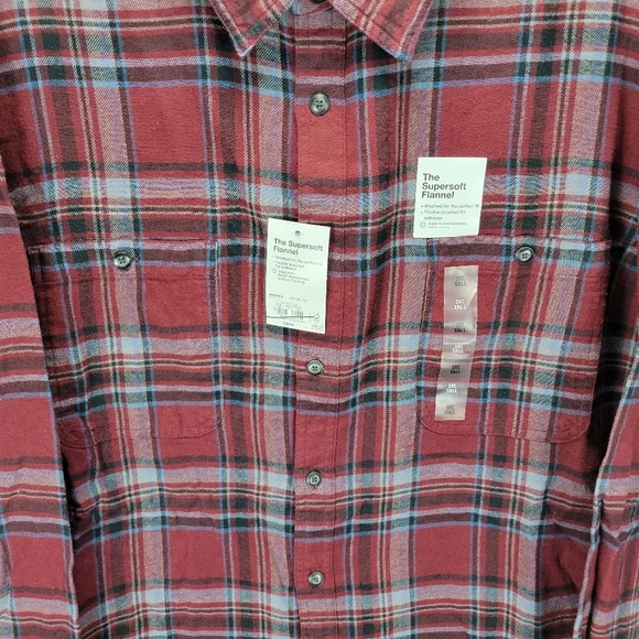 Sonoma Supersoft Flannel Long Sleeve Button Front Shirt Mens 3XL Tall Red Blue - Picture 6 of 8